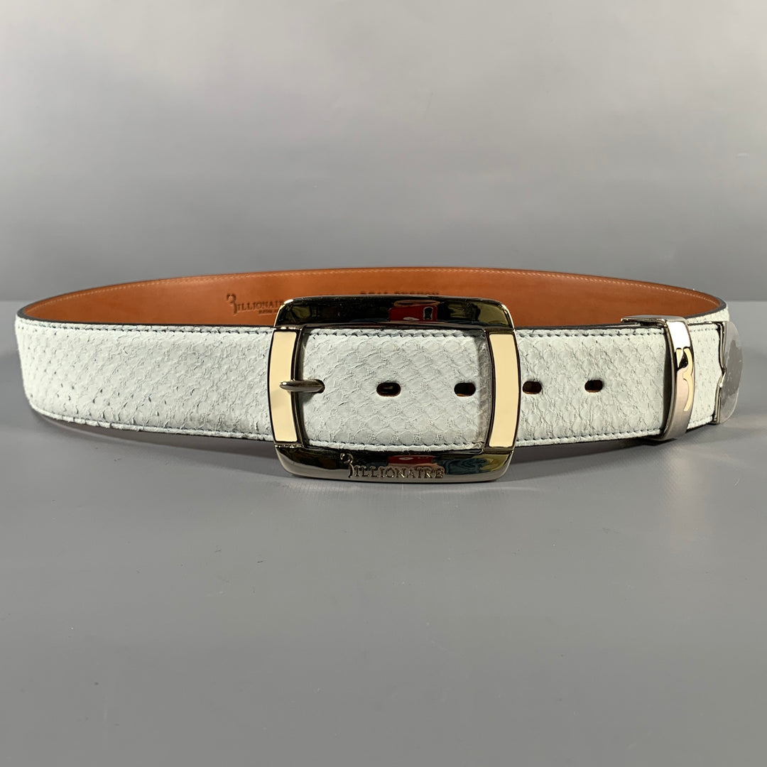BILLIONAIRE COUTURE Size 40 Off White Textured Phython Skin Leather Belt