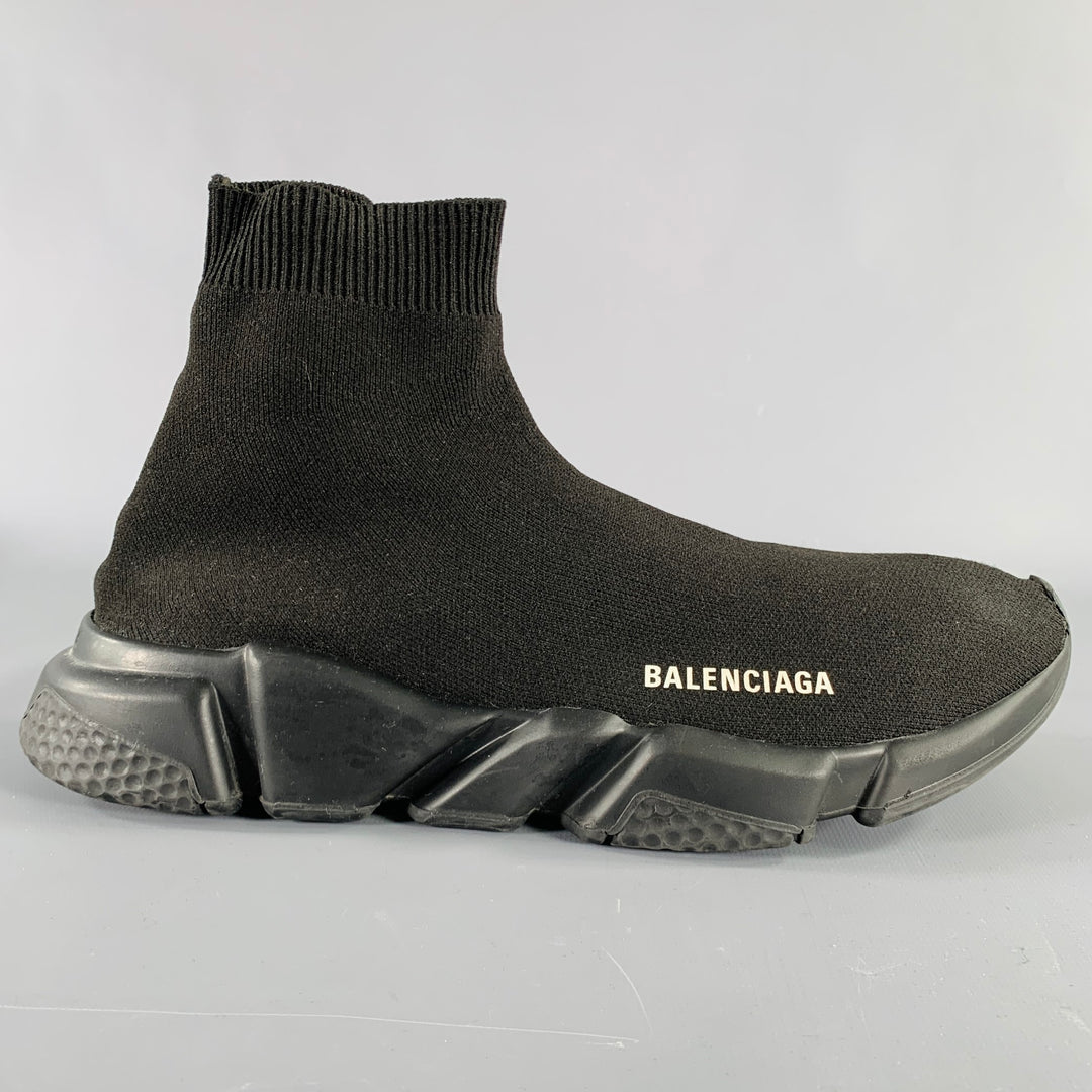 BALENCIAGA Size 10 Speed Stretch Knit Black White Logo Nylon Sock Boots