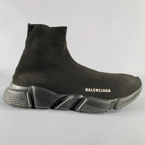 BALENCIAGA Size 10 Speed Stretch Knit Black White Logo Nylon Sock Boots