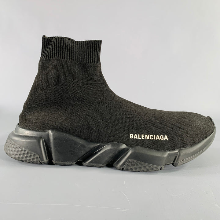 BALENCIAGA Size 10 Speed Stretch Knit Black White Logo Nylon Sock Boots