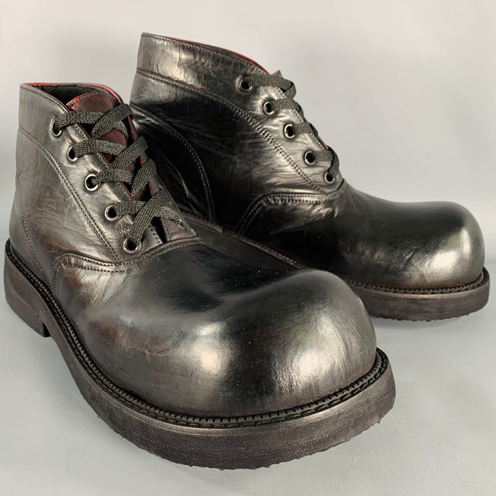 CUSTOM MADE Size 10 Black Leather Lace-Up Clown Ankle Boots