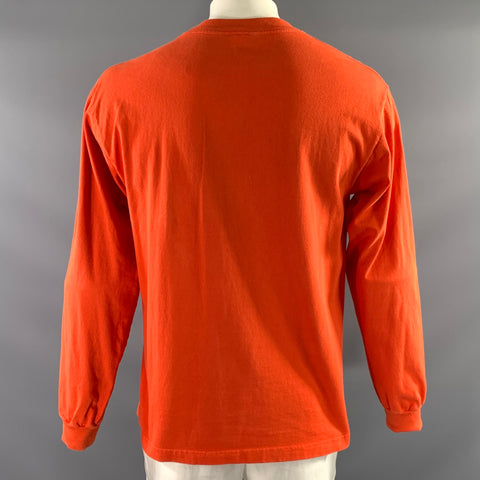 WARREN LOTAS Size L Orange Graphic Cotton Crew Neck Pullover