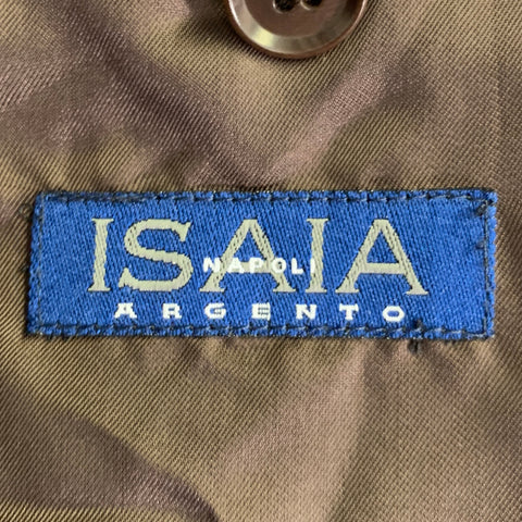 ISAIA Size 48 Brown Twill Linen Blend Notch Lapel Sport Coat