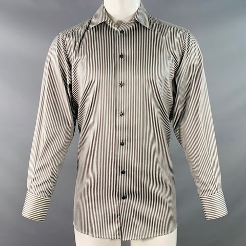 Chemise Eton taille M, rayée gris et blanc, en coton, à coupe cintrée et col cutaway, manches longues