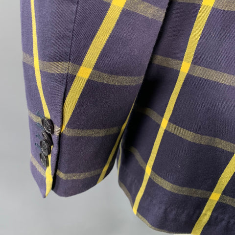 Veste de sport PIOMBO taille 40 en coton bleu marine et jaune à carreaux, revers cranté