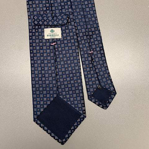 BORRELLI Blue Brown Squares Silk Tie