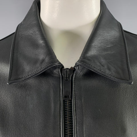 THURSDAY Chest Size XL Black Solid Lambskin Pointed Collar Jacket
