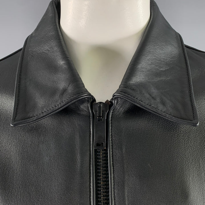 THURSDAY Chest Size XL Black Solid Lambskin Pointed Collar Jacket