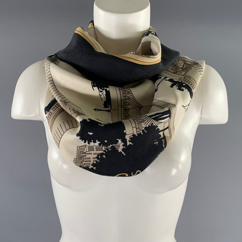 HERMES Black Tan Silk Scarves & Shawls
