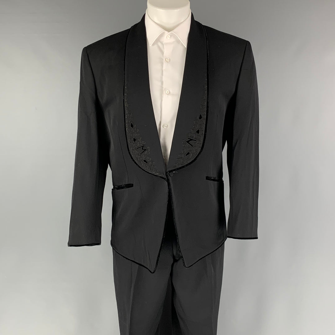 MATSUDA Size S Black Solid Wool Shawl Collar 30 29 Suit