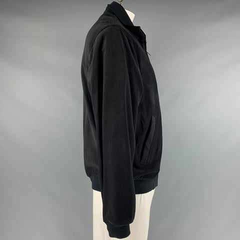 SANDRO Size XXL Black Suede Bomber Jacket