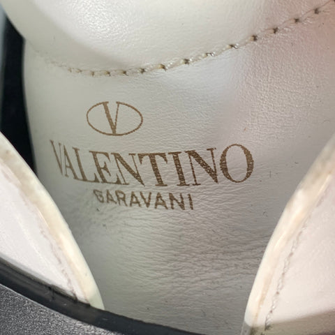 VALENTINO Size 8.5 White Black Two Toned Leather Belted Sneakers