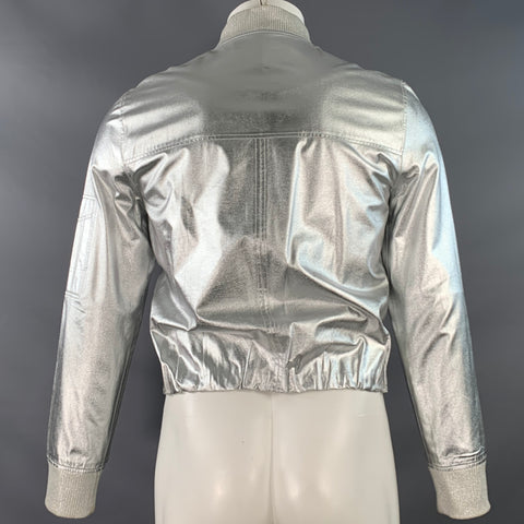 PACO RABANNE Size 38 Silver Shimmer Viscose Bomber Jacket
