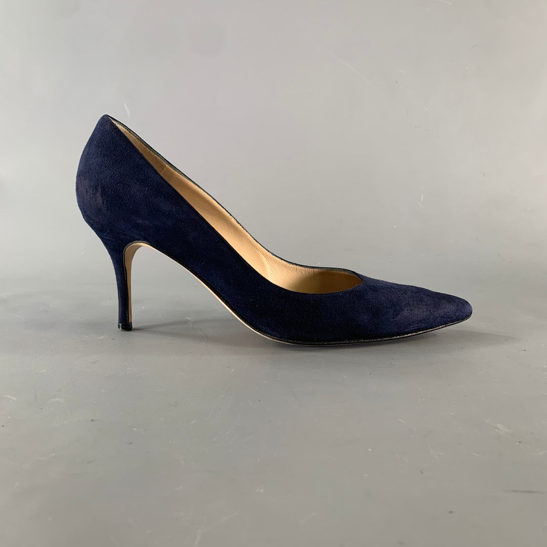 MANOLO BLAHNIK Size 8.5 Navy Suede Pointed Toe Pumps