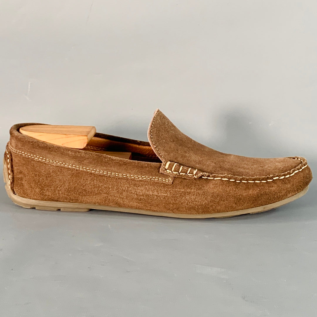 GINO ROSSI Size 10 Brown Contrast Stitch Suede Moccasin Loafers
