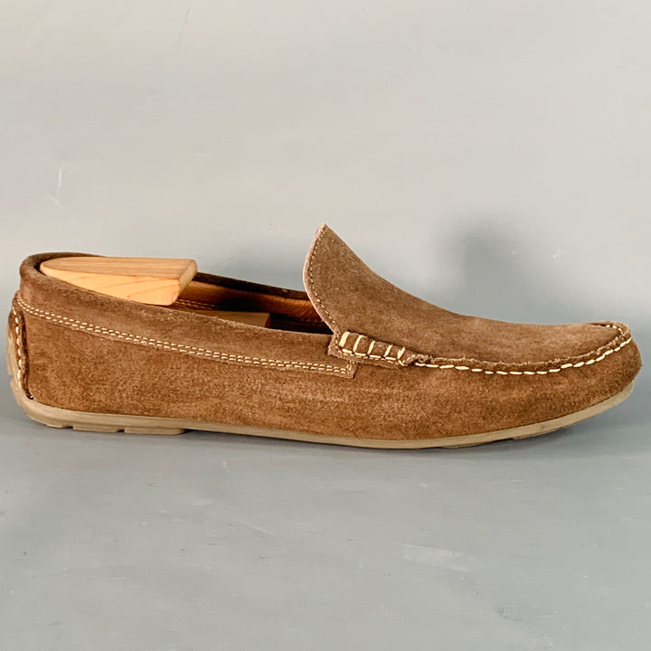 GINO ROSSI Size 10 Brown Contrast Stitch Suede Moccasin Loafers