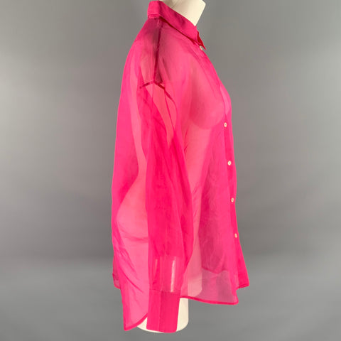 MSGM Size M Pink Silk Sheer Button Up Shirt