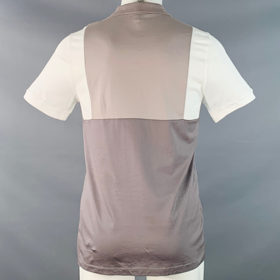 REISS Size S Samuel White Tan Brown Color Block Cotton Jersey Zip Up Polo