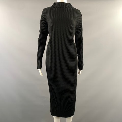 ISSEY MIYAKE Size 4 Black Polyester Cotton Waffle Midi Below Knee Dress