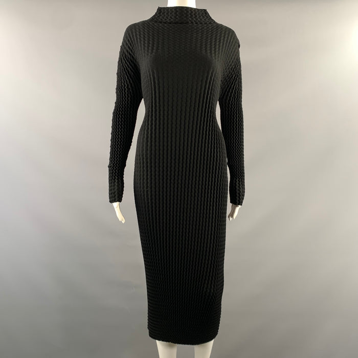 ISSEY MIYAKE Size 4 Black Polyester Cotton Waffle Midi Below Knee Dress