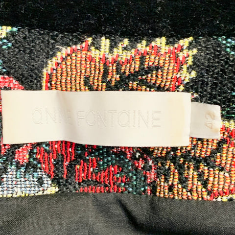 ANNE FONTAINE Size 10 Saskia Black Multi Color Floral Jacquard Velvet Trim Jacket Blazer