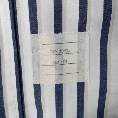 THOM BROWNE Size S White Navy Stripe Cotton One pocket Long Sleeve Shirt