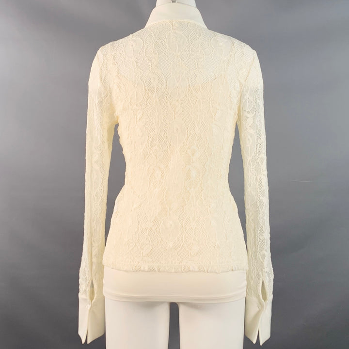 ANNE FONTAINE Size 6 Margie Cream Polyamide Blend Lace Button Up Blouse