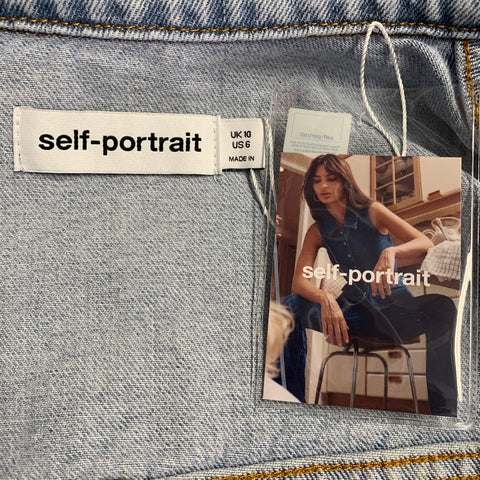 SELF-PORTRAIT Size 6 Blue Cotton Rhinestones Cropped Denim Jacket