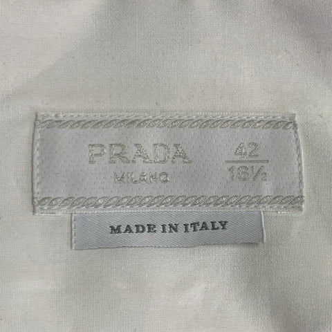 PRADA Size L White Cotton Curved Cutaway Button Up Long Sleeve Shirt