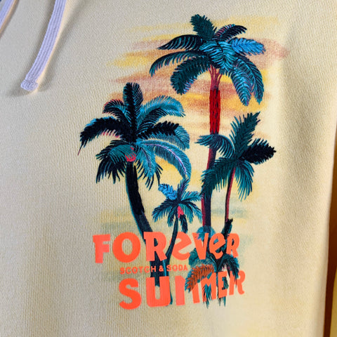 SCOTCH AND SODA Size XL Yellow Multi Color Palms Cotton Hoodie Sweatshirt