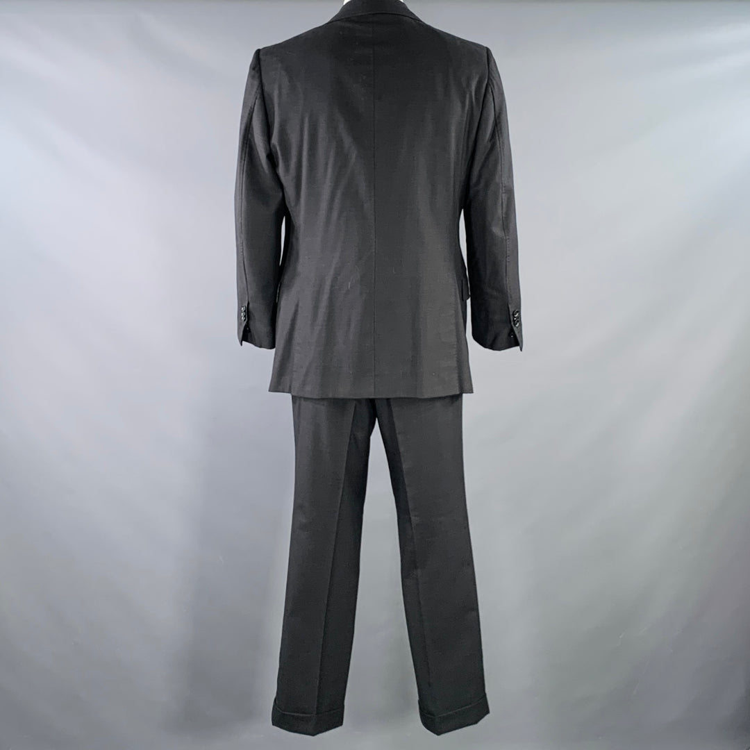 ASTOR & BLACK Size 44 Black Twill Single Breasted Notch Lapel 3 Piece Suit