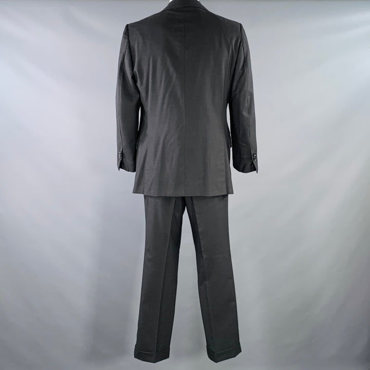 ASTOR & BLACK Size 44 Black Twill Single Breasted Notch Lapel 3 Piece Suit