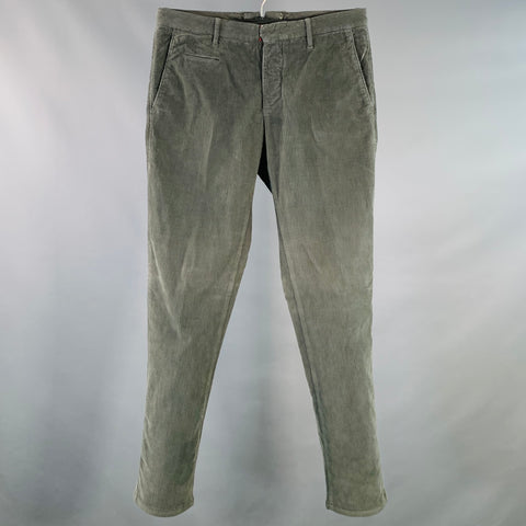 INCOTEX Size 32 Grey Corduroy Cotton Blend Slim Fit Button Fly Casual Pants
