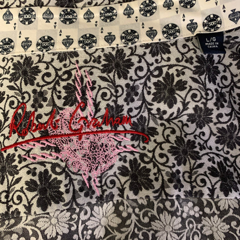 ROBERT GRAHAM Size L Grey Black Floral Cotton Button Up Long Sleeve Shirt