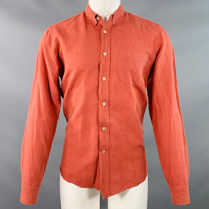 OUR LEGACY Size M Orange Rust Linen Cotton One Pocket Long Sleeve Shirt