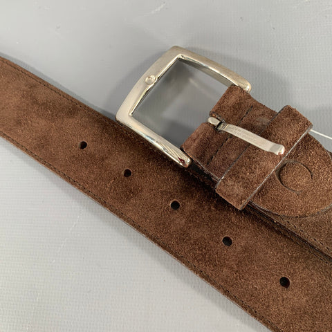 CANALI Size 34 Brown Silver Suede Belt