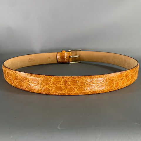 BERGDORF GOODMAN Size 38 Brown Mustard Nubuck Crocodile Belt