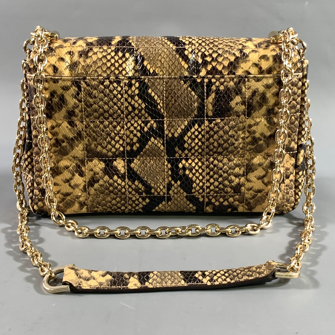 MICHAEL KORS Brown Yellow Animal Print Leather Handbag