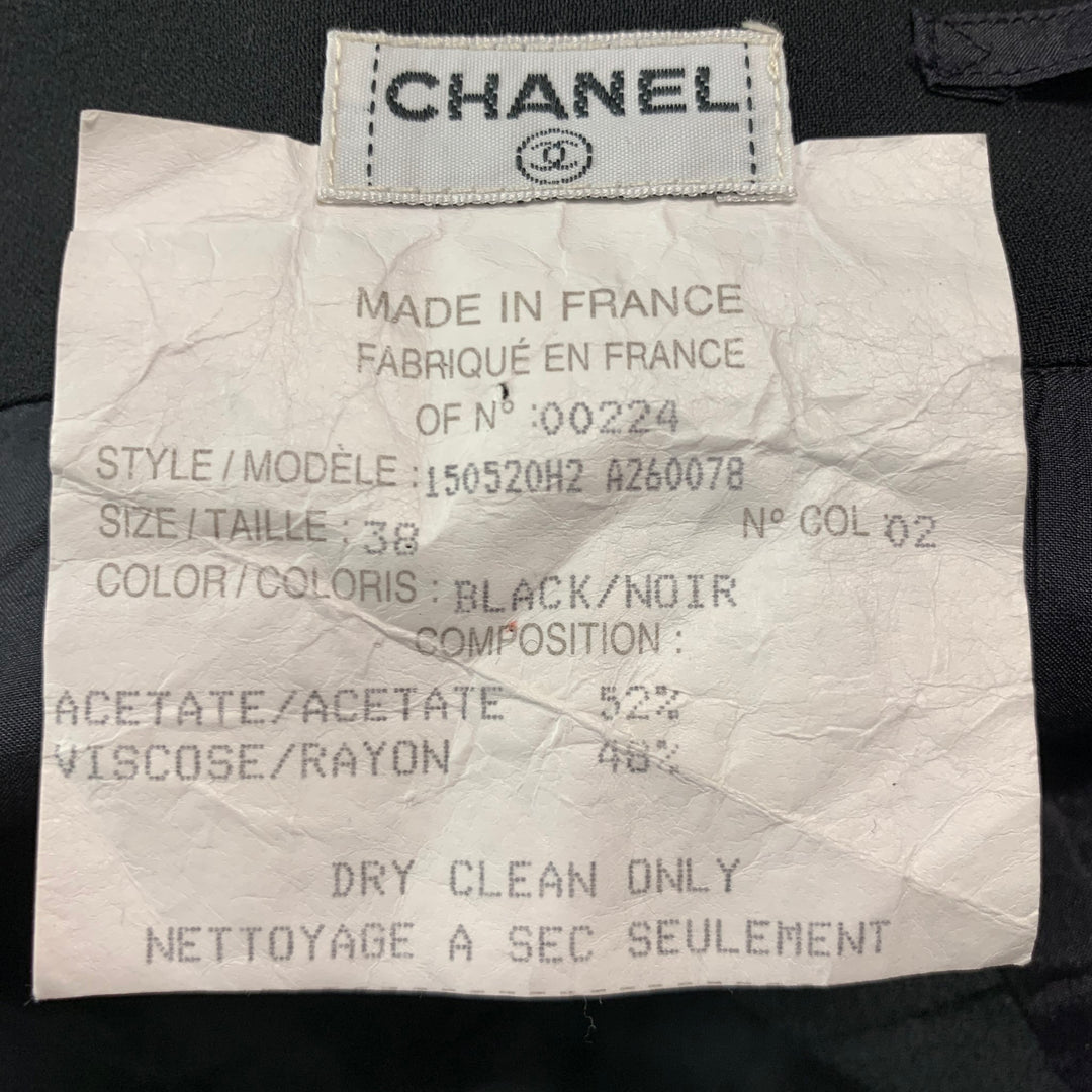 CHANEL Talla 6 Falda plisada debajo de la rodilla de rayón de acetato negro