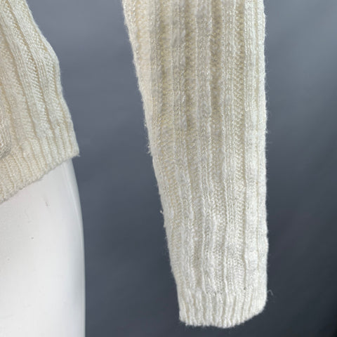 COURREGES Size 0 Cream Acrylic Cotton Rib Knit V-Neck Cardigan