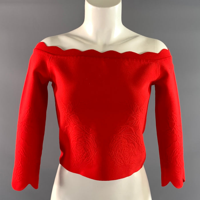 ALEXANDER MCQUEEN Size M Red Viscose Blend Floral Off Shoulder Dress Top