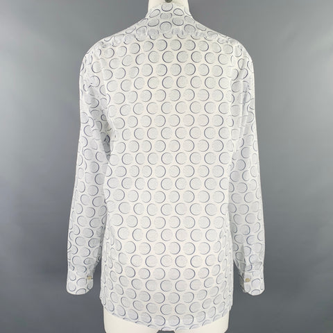 KITON Size S White Blue Cotton Dots Collarless Casual Top