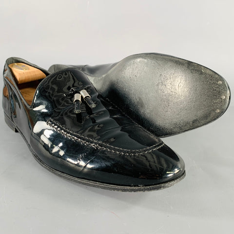 GUCCI Size 11.5 Black Patent Leather Tassel Loafers