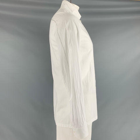 THE VIRIDI-ANNE Size L White Black Contrast Stitch Cotton Long Sleeve Shirt