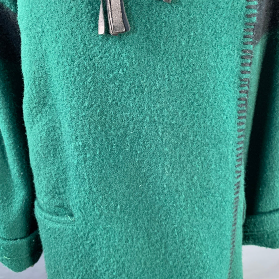 JEAN CHARLES DE CASTELBAJAC Size 2 Green Black Wool Leather Fringe Hooded Coat
