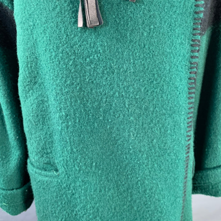 JEAN CHARLES DE CASTELBAJAC Size 2 Green Black Wool Leather Fringe Hooded Coat