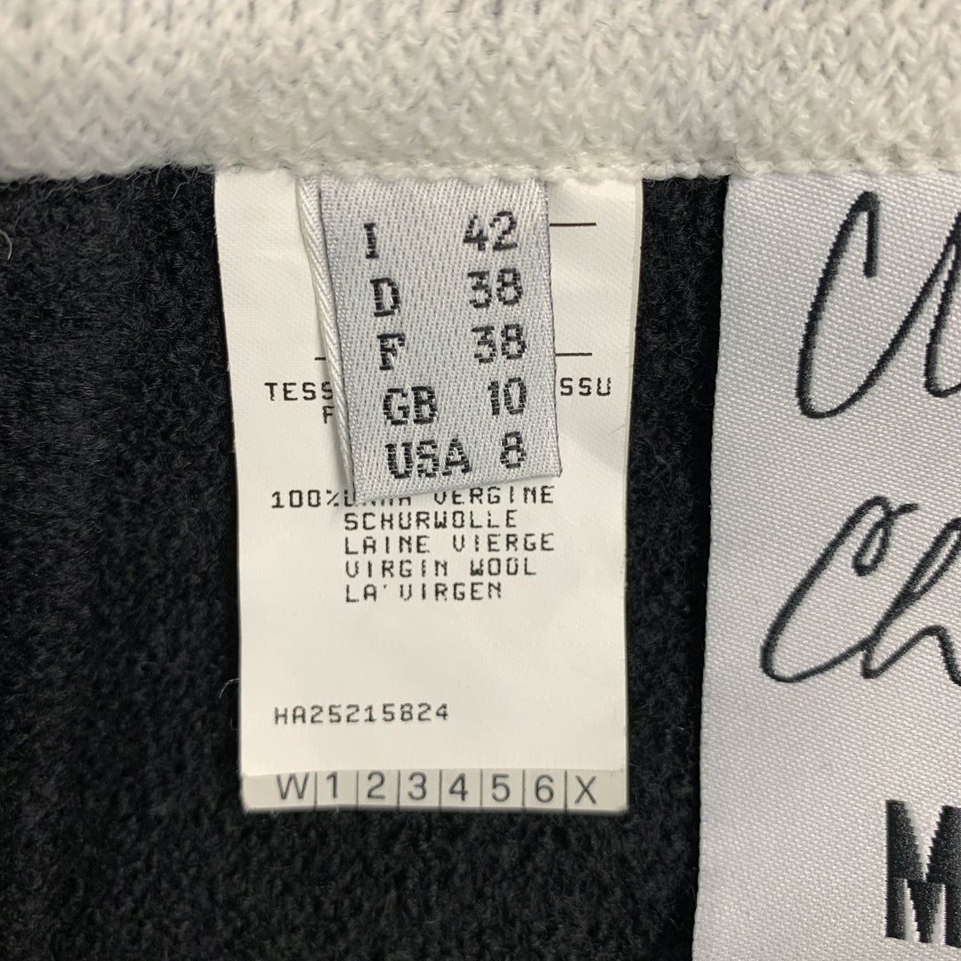 MOSCHINO Size 8 Black White Virgin Wool Contrast trim Single breasted Skirt Suit