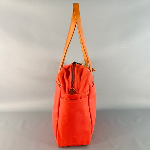 FILSON Red Tan Cotton Canvas Twill Leather Trim Tote Bag