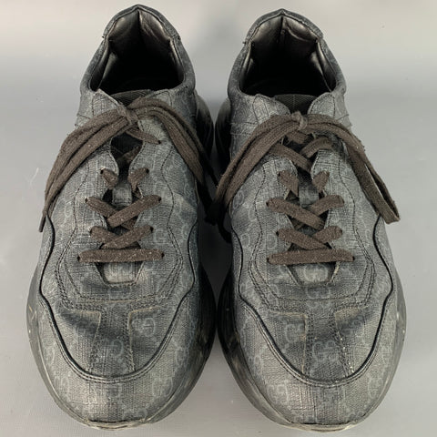 GUCCI Size 10.5 Guccissima Black Grey Monogram Sneakers