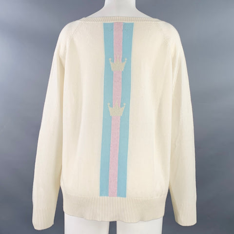 PINK PINEAPPLE Size M Cream Pink Blue Cashmere Crown Stripe Boat Neck Pullover